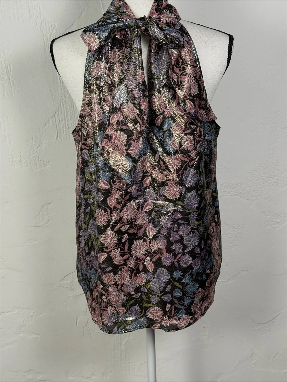 Gorgeous J. Crew Floral High-Neck Metallic Shine Halter - Feminine Beauty small